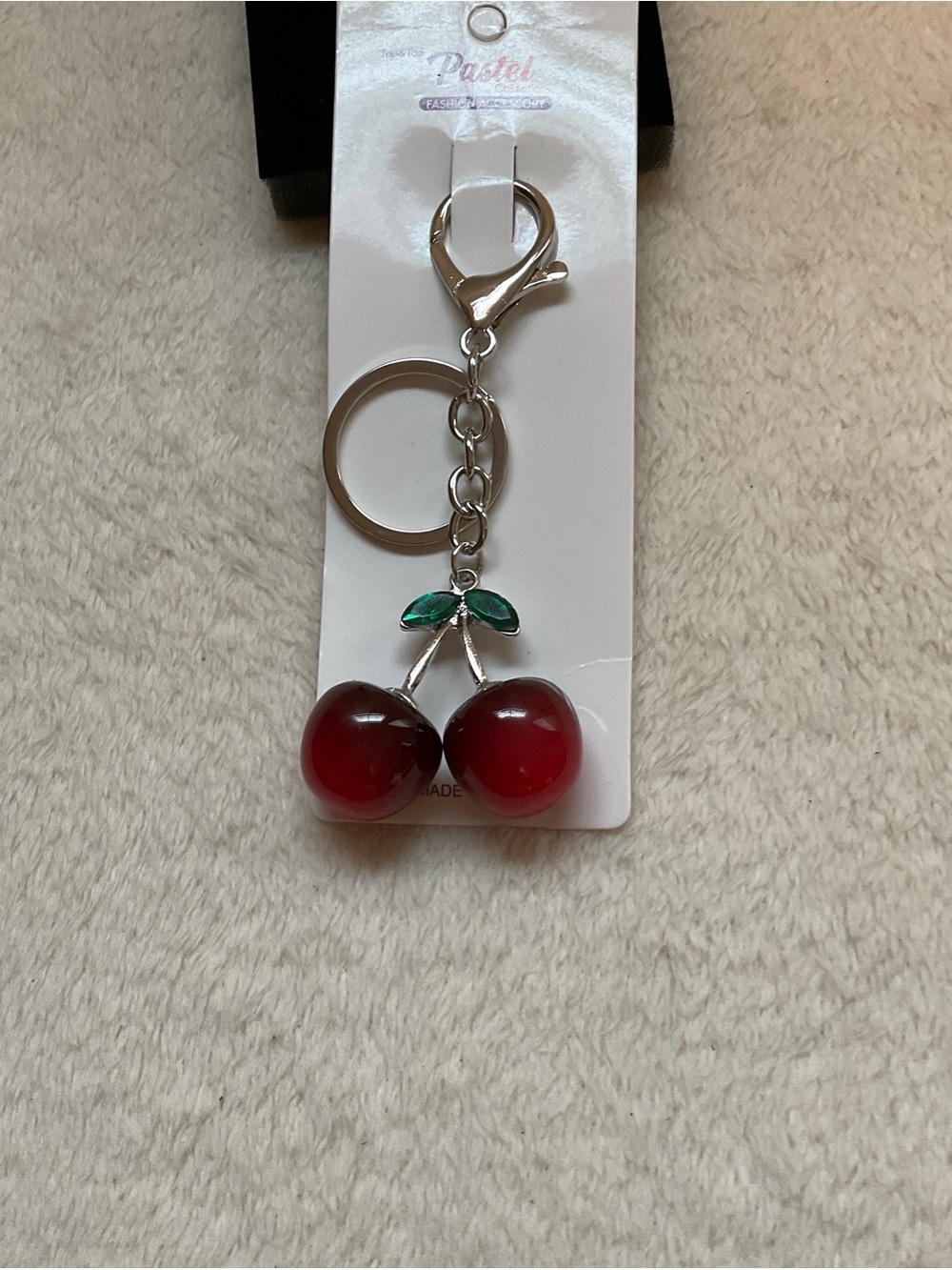 Pastels Red Cherry Keychain with Green Leaves